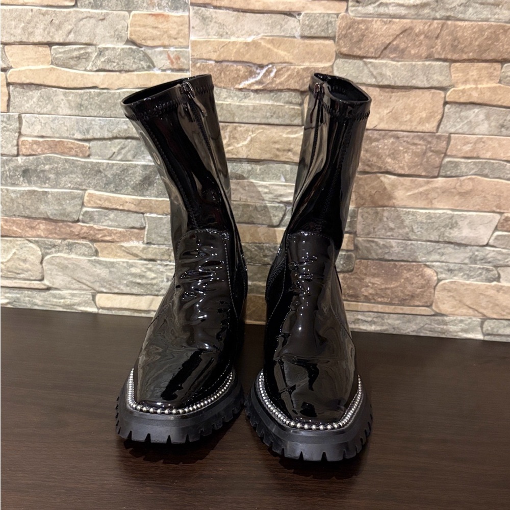 Glossy Black Ankle Boots for Women 6.5